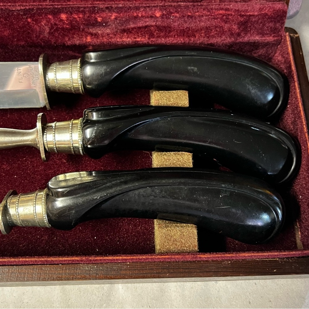 EKCO Flint Hollow CoreVintage Knife Carving Set Wood Box USA Bakelite Handles - Picture 5 of 10